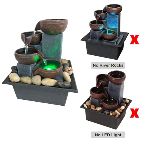 Tabletop Water Fountain with LED Light & River Rocks - Zen Desktop Waterfall