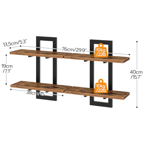2-Tier Floating Wall Shelves Set, Rustic Industrial Storage Shelves