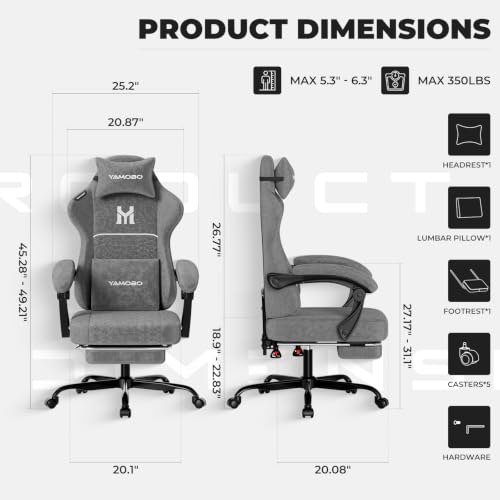 Ergonomic Gaming Chair with Footrest, Breathable Fabric Office Desk Chair