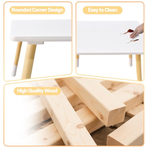 3-Piece Kids Table and Chair Set for Toddlers, White Activity Desk