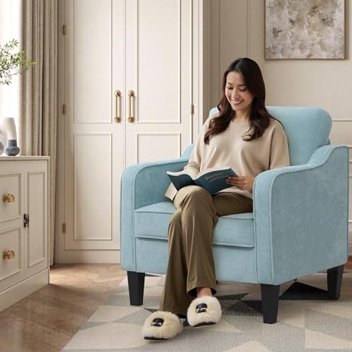 Mid-Century Modern Accent Chair with Side Pockets, Teal Green Upholstered