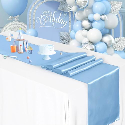 5 Pack Baby Blue Satin Table Runner 12 x 108 Inches - Variation: 12x108-5 Pack