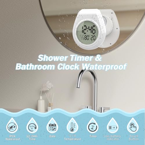 Waterproof Digital Shower Clock with Timer and Temperature Display