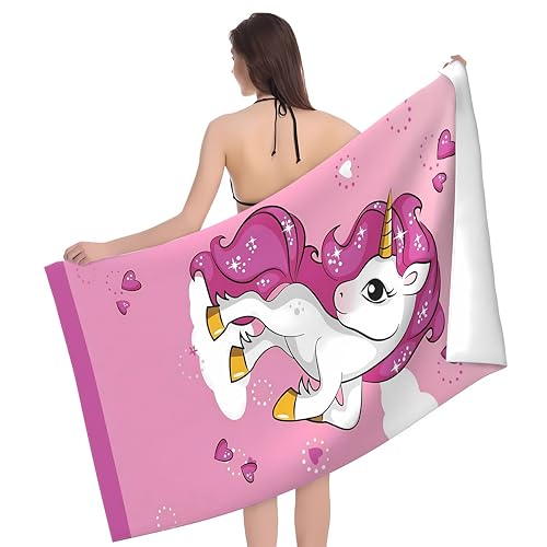 Unicorn Beach Towel for Kids, Oversized Sandproof Microfiber 30"x60"