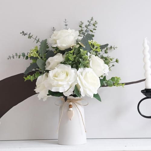 6-Inch White Ceramic Vase with Jute Rope & Heart Charm for Boho Decor