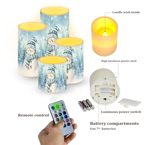 NETILGEN Blue Snowman Flameless Candles Set of 4 with Remote, 12 Colors, Timer