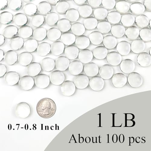 Clear Glass Pebbles for Vase Filler - 1 lb Flat Glass Marbles, 100 Pcs