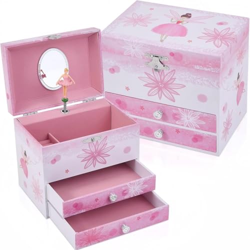 Ballerina Musical Jewelry Box with 2 Drawers - Fairy Design Music Box
