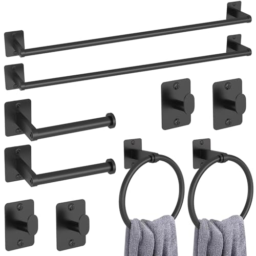 10-Piece Bathroom Hardware Set, 24-Inch Towel Bar & Accessories, Matte Black