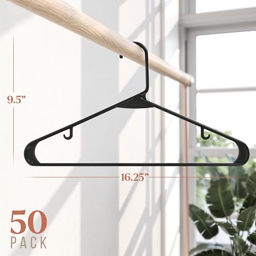 Black Plastic Hangers 50 Pack Heavy Duty Closet Space Saving