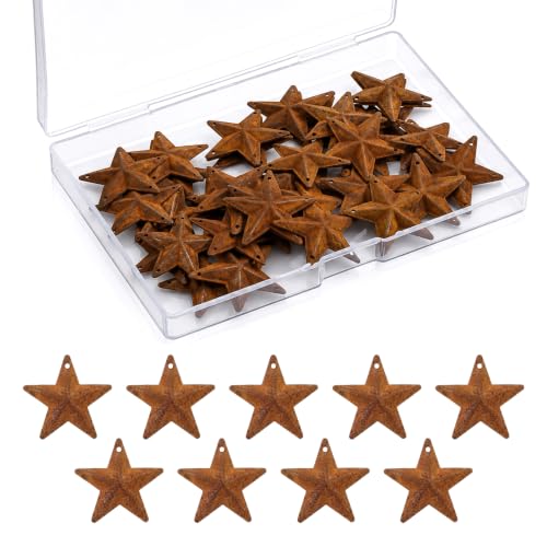 40 Pcs Rustic Metal Barn Star Decorations - Antique Mini Hanging Stars for Farmhouse & Crafts