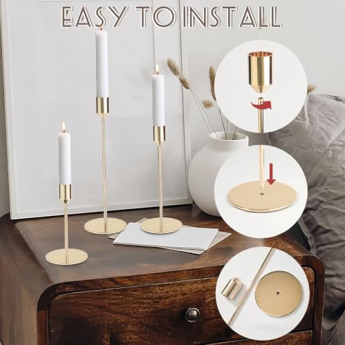 54 Pcs Gold Taper Candle Holders Set - 3 Heights Brass Candlestick Holders for Table Centerpiece, 18 each size, Zrlljp