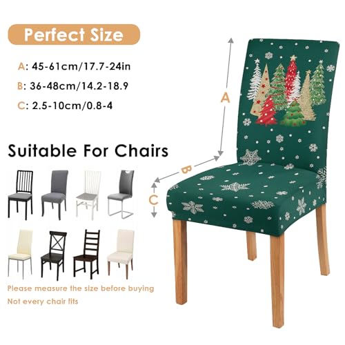 Set of 4 Green Christmas Chair Covers - Holiday Dining Room Slipcovers