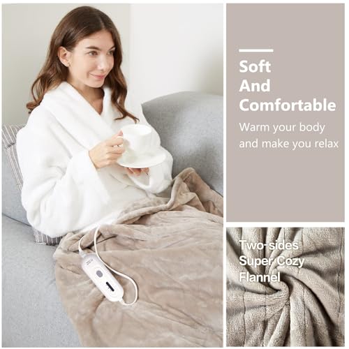 Electric Heated Blanket Throw - Ultra Soft Flannel, 3 Heat Settings, Auto Off, Machine Washable, 50" x 60"