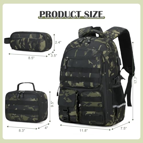 3-Piece Camo Backpack Set for Boys with Lunch Bag and Pencil Case