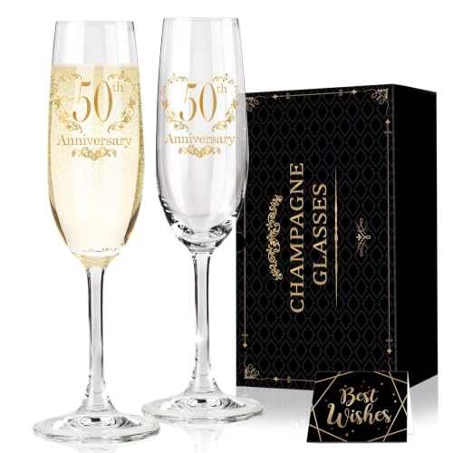 Hexagram 50th Anniversary Champagne Flutes Gift Set for Couples - Elegant Wedding Toast Glasses