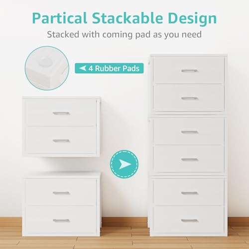 Stackable Fabric Storage Drawers 2-Pack White Closet Organizer Dresser
