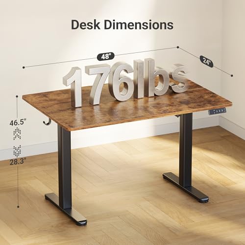 Electric Height Adjustable Standing Desk - 48x24 Inch Rustic Brown Desk
