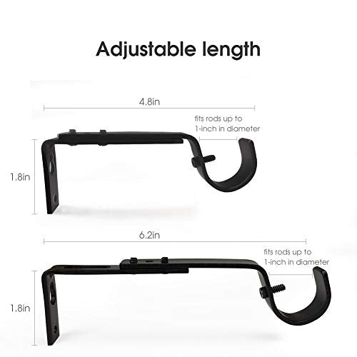 Adjustable Heavy Duty Curtain Rod Brackets - Fits 1-Inch Rods, Set of 3