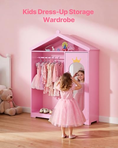 Kids Dress-Up Storage Closet with Mirror and Costume Organizer