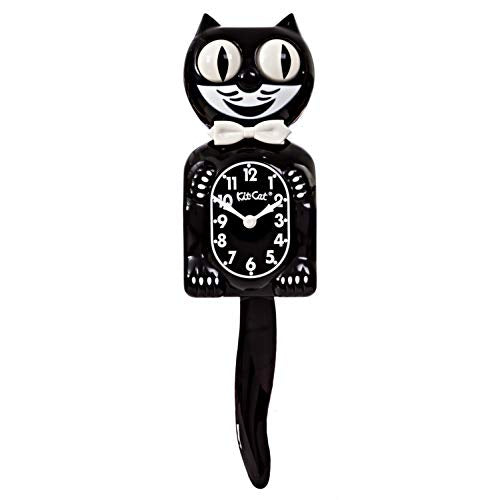 Classic Animated Black Cat Wall Clock with Moving Eyes & Wagging Tail - 15.5"