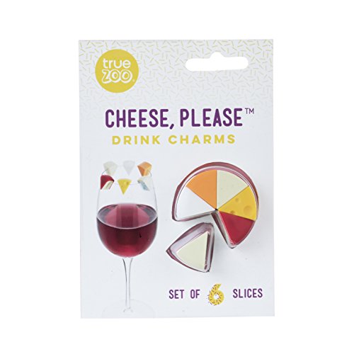 True Zoo Cheese Drink Markers Set of 6 - Yellow Cheese Wine Glass Charms for Cocktails & Parties