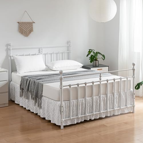 White Tufted Dot Bed Skirt - Twin Size, 18-Inch Drop with Split Corners