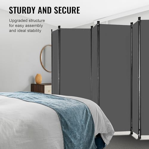 6-Panel Folding Room Divider, Portable Privacy Screen Partition, Grey