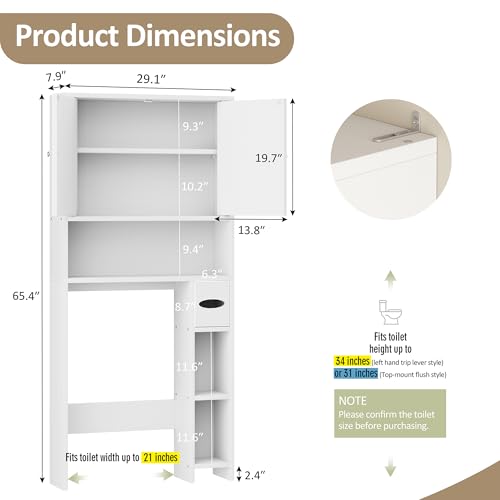 Freestanding Over-the-Toilet Storage Cabinet with Adjustable Shelves