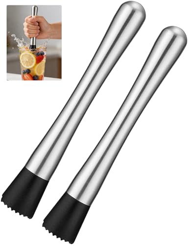 Goldelith Silver 8-Inch Stainless Steel Cocktail Muddlers 2-Pack