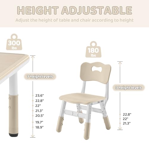 Adjustable Kids Table and 2 Chairs Set - Wipeable Activity Desk for Toddlers