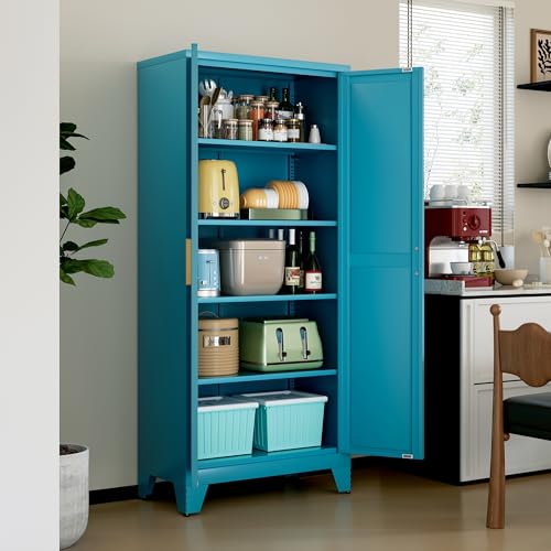 71-Inch Tall Metal Storage Cabinet with 4 Adjustable Shelves, Blue