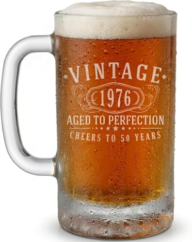 Vintage 1976 Engraved 16oz Beer Mug - 50th Birthday Gift for Men and Women