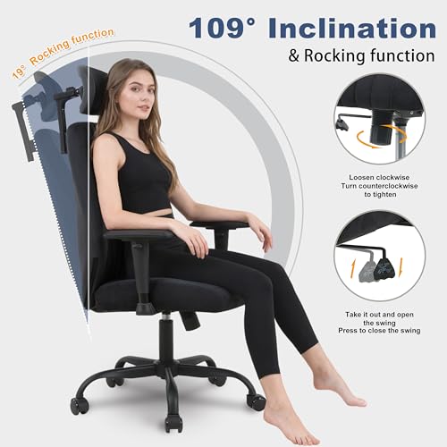 Ergonomic Office Chair with Adjustable Headrest, Lumbar Support & Suede Fabric