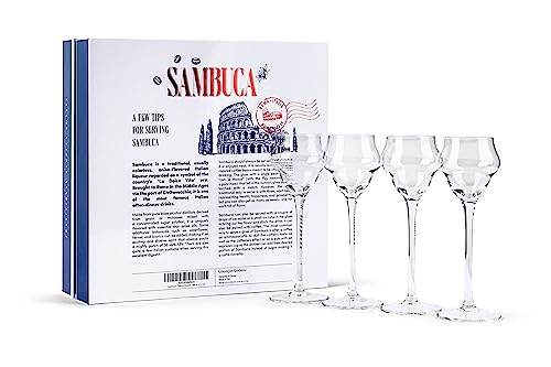 Set of 4 Crystal Long-Stemmed Sambuca Glasses | 3 oz Liquor & Digestive Cups