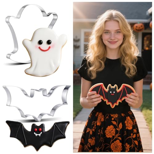 Teenyyou 2 Pcs Extra Large 8" Halloween Cookie Cutters - Ghost & Bat (Ghost & Bat Variation)