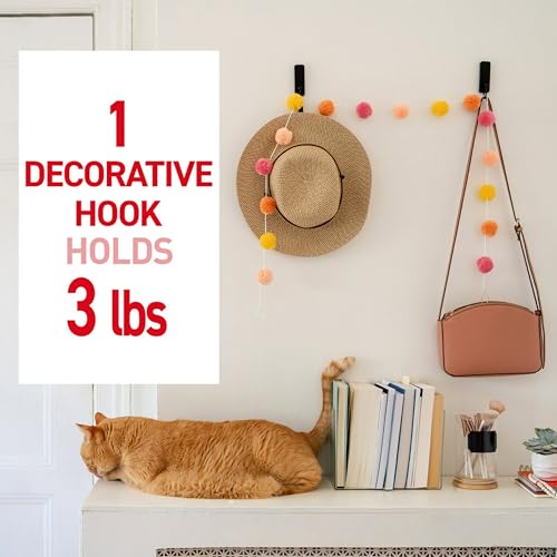 Medium Adhesive Wall Hooks, Damage-Free Hanging Hooks, Black 2-Pack