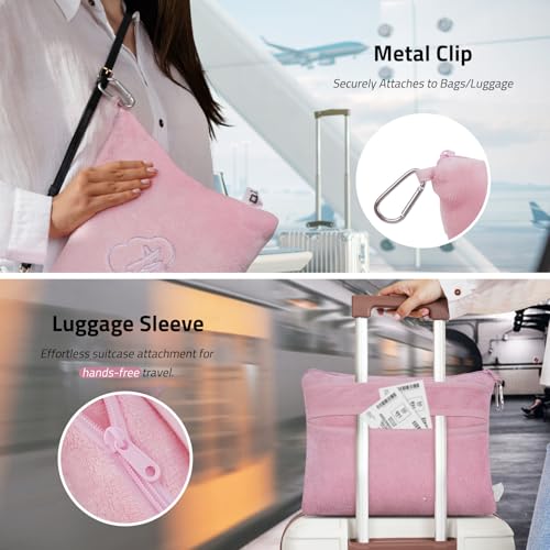 Compact Travel Blanket and Pillow Set with Eye Mask - 65x40 in, Pink