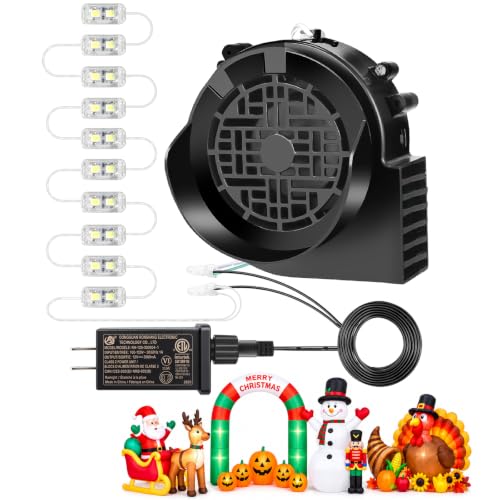 OHMANHE Replacement 2.5A Air Blower Kit for Inflatables with 10-LED Light, 3.0A Transformer | Black XL