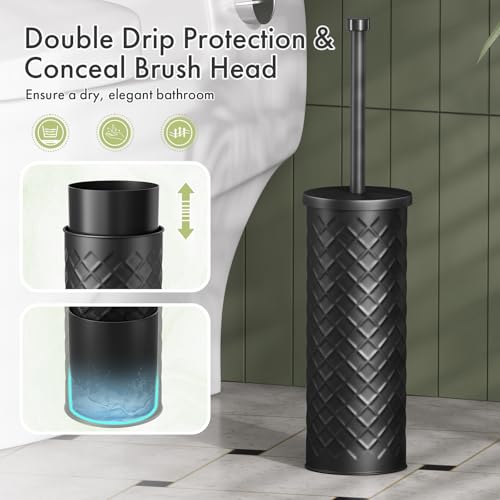 Toilet Bowl Brush and Holder Set (2 Pack) with 4 Extra Brush Heads - Black