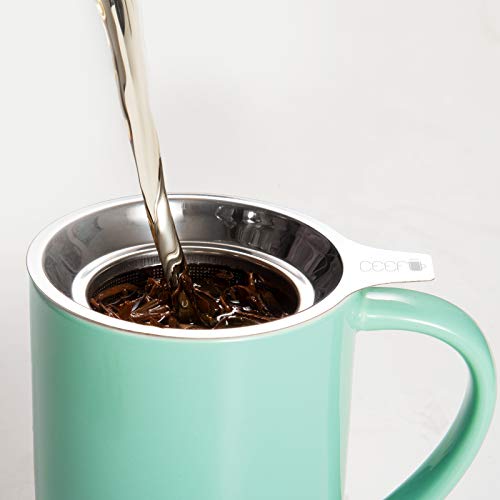 Mint Green Porcelain Tea Mug with Infuser, Lid & Coaster – 16oz