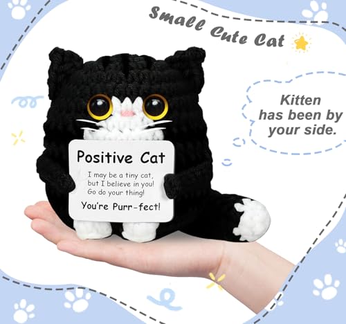 Handmade Emotional Support Crochet Cat - Cute Stuffed Yarn Animal Desk Decor