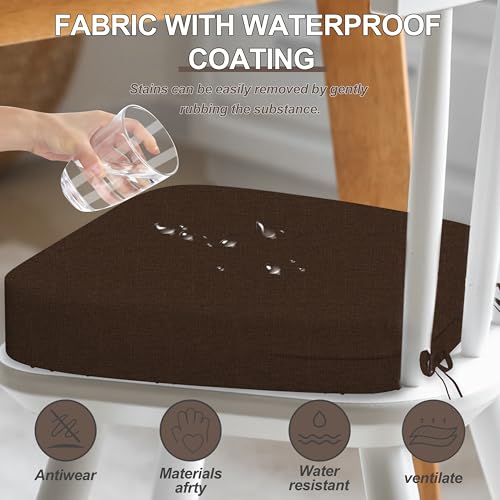 6-Pack Waterproof Dining Chair Cushions, 17x16 Inch Thick Foam Seat Pads