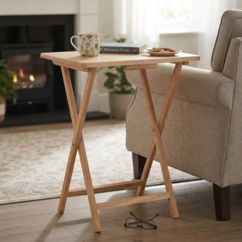 Rubberwood Folding TV Tray Table, 19-inch Portable Snack Side Table
