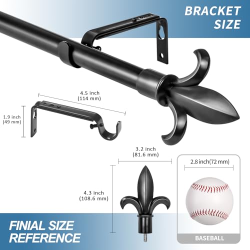 Classic Forged Iron Fleur De Lis Drapery Rod Set, Adjustable 48"-84"
