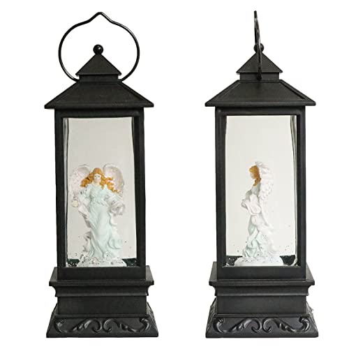 Lighted Musical Angel Snow Globe Lantern with Swirling Glitter & Timer