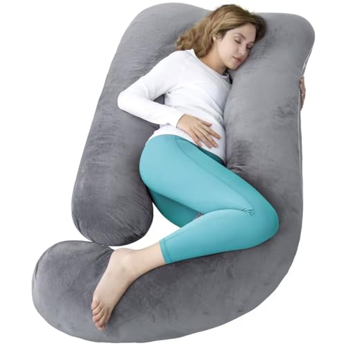 AMCATON 60-Inch U-Shaped Pregnancy Body Pillow with Velvet Cover - Dark Grey