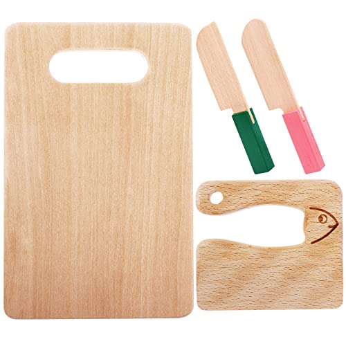 Kids Wooden Kitchen Knife Set with Cutting Board - Safe Toy Cooking Utensils