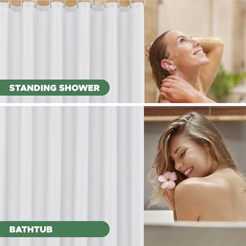 Biscaynebay White Fabric Shower Curtain Liner 72x72 Inch - Hotel Quality, Waterproof, Rustproof Grommets