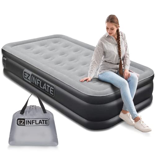 Twin Size Double-High Air Mattress with Built-in Pump - Waterproof & Portable Blow Up Bed for Camping & Travel